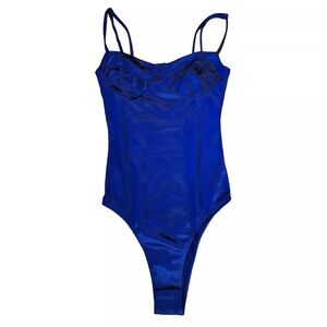 Princess Polly Corset Blouse Womens 0 Blue Satin Stretch Spaghetti Strap